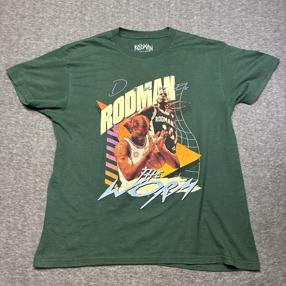 Dennis Rodman Shirt Men's XL Green Graphic The Worm Cotton Basketball NBA